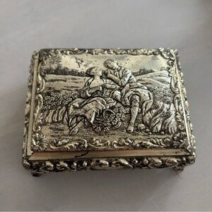 Jewelry box trinket box silver tone footed couple